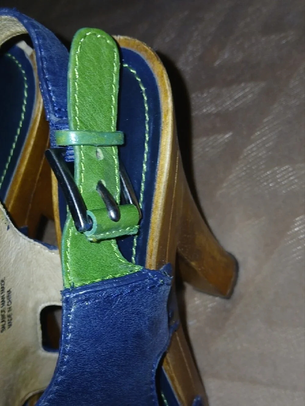 Frye Womens Dara Slingback Black And Green Leather Wooden Heels   Sz: 8.5